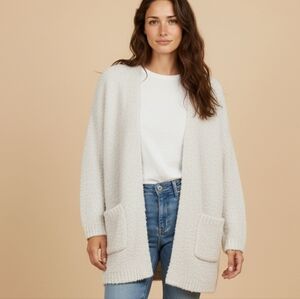 Alter'd State White Eyelash Chenille Long Line Open Cardigan M Box 32